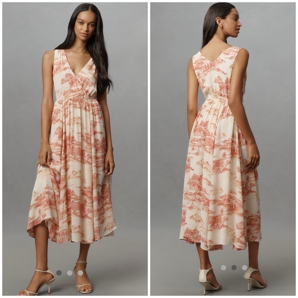Reformation Dresses & Skirts - 💋Reformation Farah sleeveless v neck Cream and light red Midi Dress. Size 4